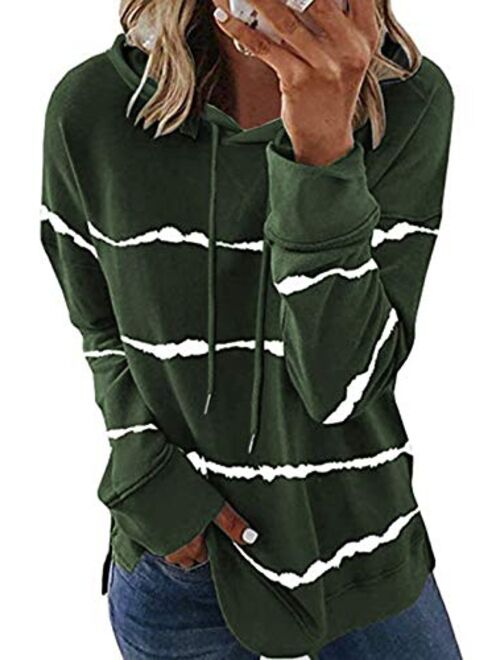 GOLDPKF Striped Color Block Hoodies for Womens Long Sleeve Pullover Sweatshirts