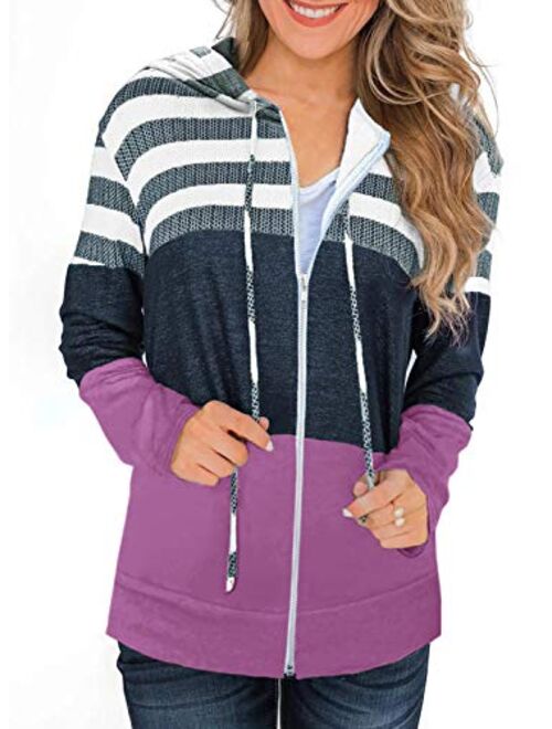 GOLDPKF Striped Color Block Hoodies for Womens Long Sleeve Pullover Sweatshirts