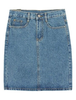 Women's Basic Five-Pocket Rugged Wear Denim Skirt with Slit