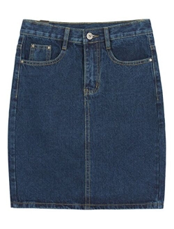 Women's Basic Five-Pocket Rugged Wear Denim Skirt with Slit