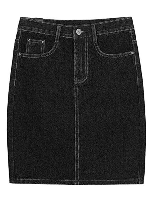 chouyatou Women's Basic Five-Pocket Rugged Wear Denim Skirt with Slit