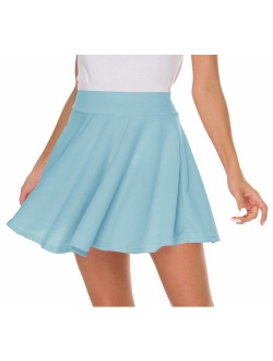 Sinono Basic Stretchy Solid Flared Casual Mini Pleated Skater Skirt