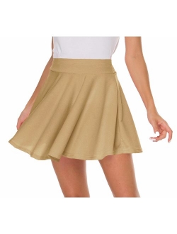 Sinono Basic Stretchy Solid Flared Casual Mini Pleated Skater Skirt