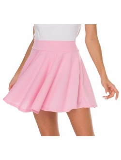 Sinono Basic Stretchy Solid Flared Casual Mini Pleated Skater Skirt