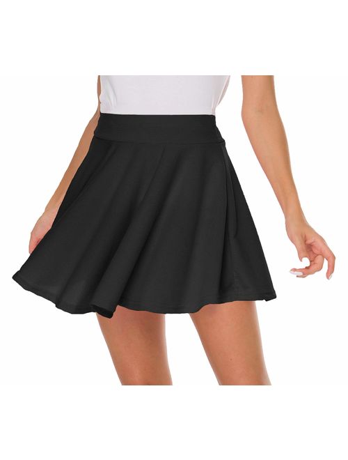 Sinono Basic Stretchy Solid Flared Casual Mini Pleated Skater Skirt