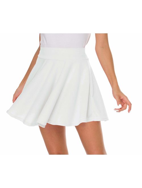 Sinono Basic Stretchy Solid Flared Casual Mini Pleated Skater Skirt