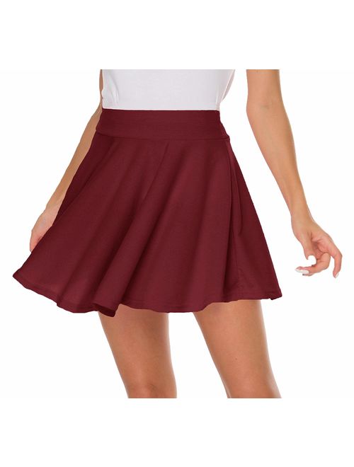 Sinono Basic Stretchy Solid Flared Casual Mini Pleated Skater Skirt