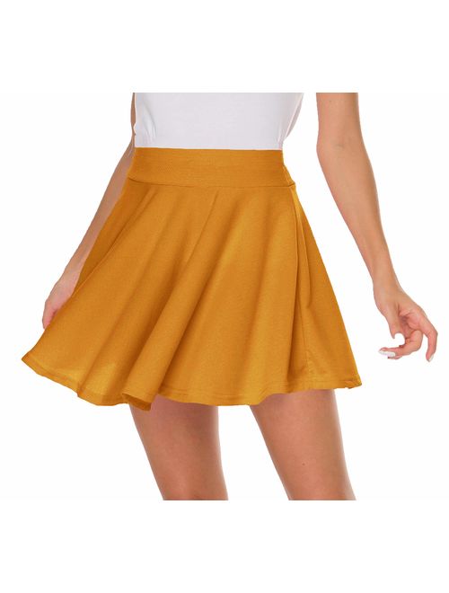 Sinono Basic Stretchy Solid Flared Casual Mini Pleated Skater Skirt