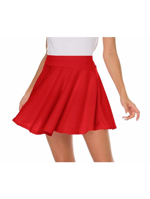 Sinono Basic Stretchy Solid Flared Casual Mini Pleated Skater Skirt