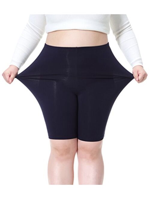 Cheapestbuy Women's Plus Size Ultra Soft Short Leggings Pants Lightweight Breathable Mid Thigh Stretchy Shorts