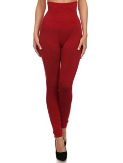 YELETE Empire Waist Compression Leggings, French Terry Lining Tummy Control 