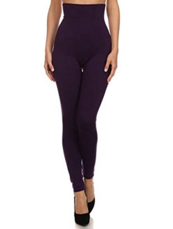 YELETE Empire Waist Compression Leggings, French Terry Lining Tummy Control 