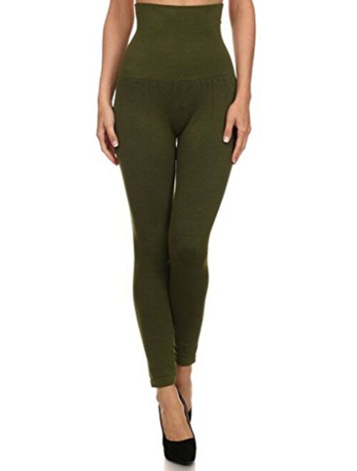 YELETE Empire Waist Compression Leggings, French Terry Lining Tummy Control 