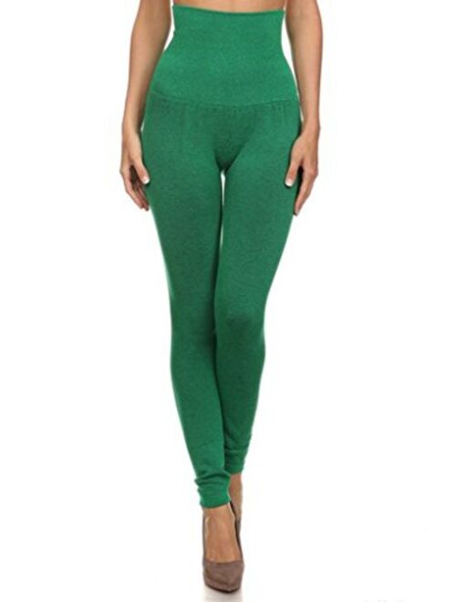 YELETE Empire Waist Compression Leggings, French Terry Lining Tummy Control 