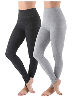 AEKO Women's Thick Yoga Soft Cotton Blend High Waist Compression Leggings with Tummy Control 