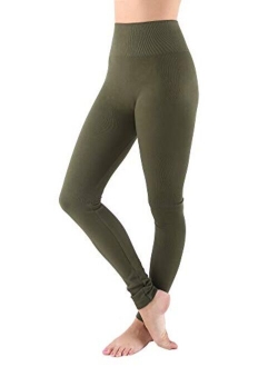 AEKO Women's Thick Yoga Soft Cotton Blend High Waist Compression Leggings with Tummy Control 