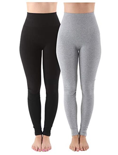 AEKO Women's Thick Yoga Soft Cotton Blend High Waist Compression Leggings with Tummy Control 