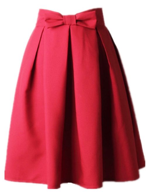 Women's A Line Pleated Vintage Skirt High Waist Midi Skater with Bow Tie