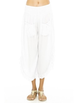 Back From Bali Womens Cropped Wide Leg Pants Trouser Comfort Solid Elastic Waist