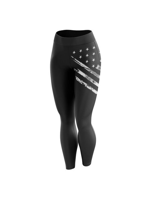 Tactical Pro Supply American Flag Leggings for Women, Workout High Waist Yoga Pants for Ladies