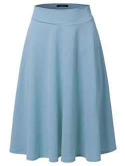 SSOULM Women's High Waist Flare A-Line Midi Skirt with Plus Size