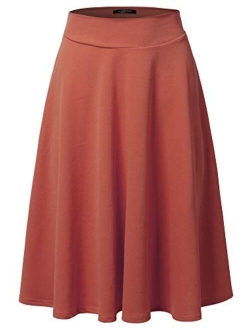 SSOULM Women's High Waist Flare A-Line Midi Skirt with Plus Size