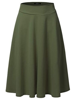 SSOULM Women's High Waist Flare A-Line Midi Skirt with Plus Size