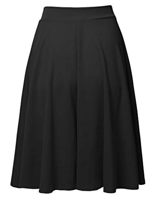 SSOULM Women's High Waist Flare A-Line Midi Skirt with Plus Size