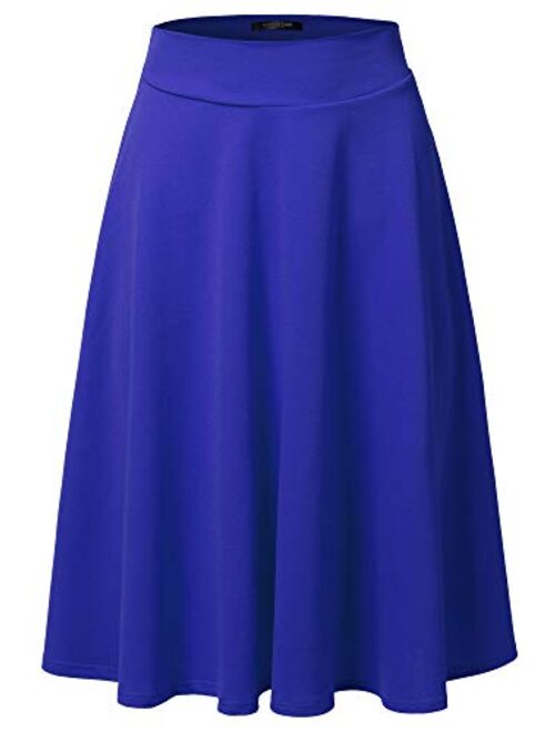 SSOULM Women's High Waist Flare A-Line Midi Skirt with Plus Size