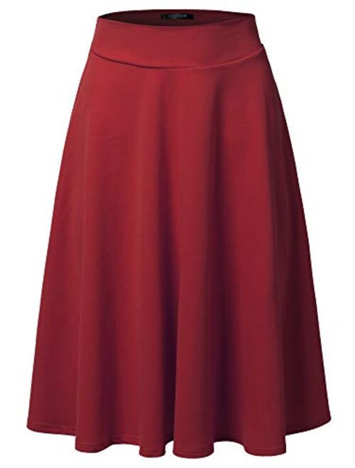 SSOULM Women's High Waist Flare A-Line Midi Skirt with Plus Size