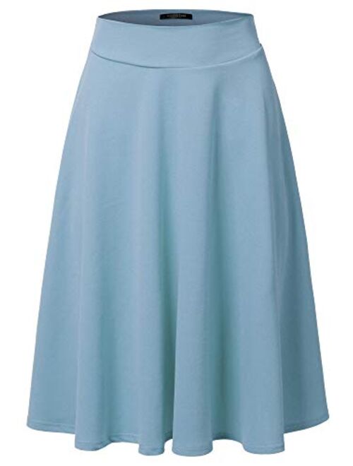 SSOULM Women's High Waist Flare A-Line Midi Skirt with Plus Size