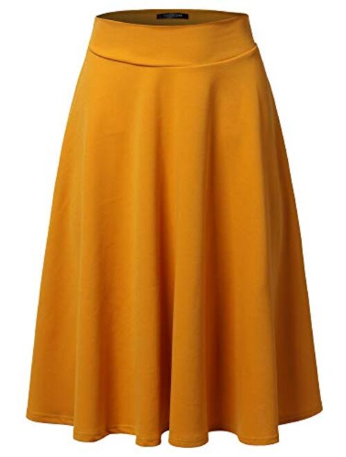 SSOULM Women's High Waist Flare A-Line Midi Skirt with Plus Size