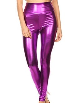 Sakkas Shiny Liquid Metallic High Waist Stretch Leggings - Made in USA