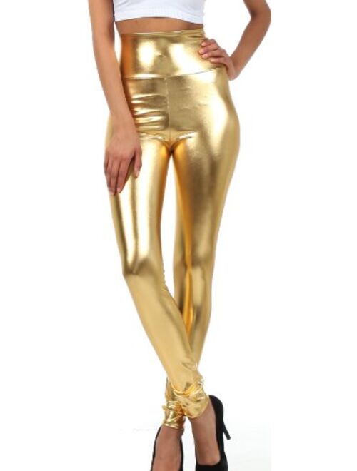 Sakkas Shiny Liquid Metallic High Waist Stretch Leggings - Made in USA