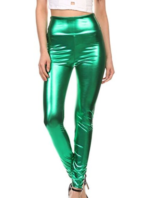 Sakkas Shiny Liquid Metallic High Waist Stretch Leggings - Made in USA