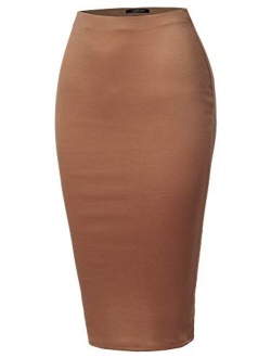 SSOULM Women's Work Office Stretchy Fitted Midi Pencil Skirt with Back Slit and Plus Size