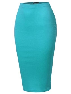 SSOULM Women's Work Office Stretchy Fitted Midi Pencil Skirt with Back Slit and Plus Size