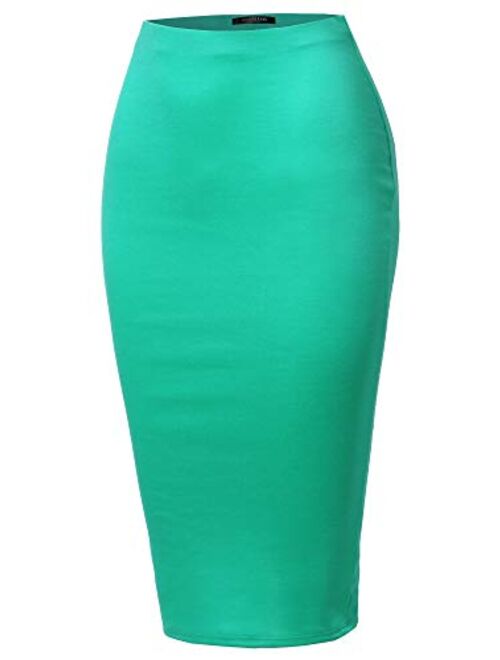 SSOULM Women's Work Office Stretchy Fitted Midi Pencil Skirt with Back Slit and Plus Size