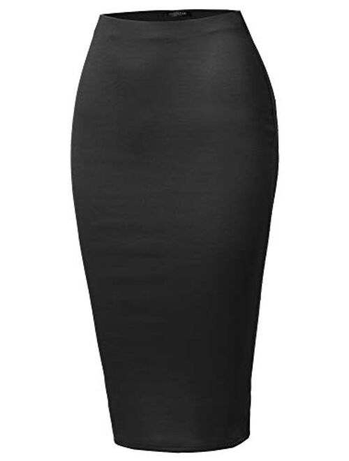 SSOULM Women's Work Office Stretchy Fitted Midi Pencil Skirt with Back Slit and Plus Size