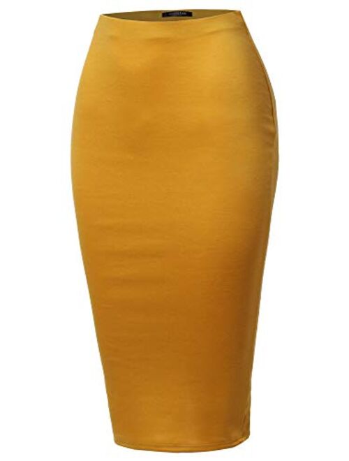 SSOULM Women's Work Office Stretchy Fitted Midi Pencil Skirt with Back Slit and Plus Size