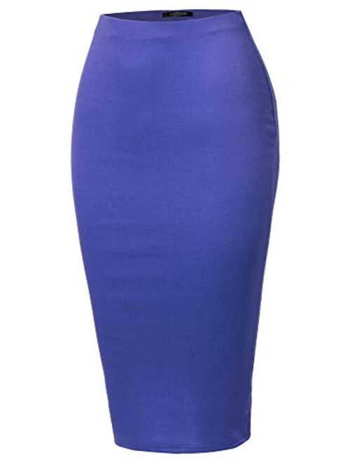 SSOULM Women's Work Office Stretchy Fitted Midi Pencil Skirt with Back Slit and Plus Size