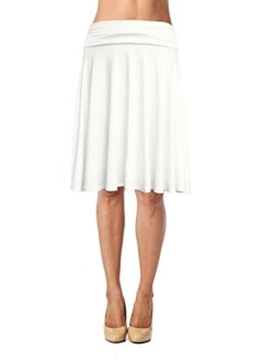 Womens Basic Soft Stretch Mid Midi Knee Length Flare Flowy Skirt Made in USA