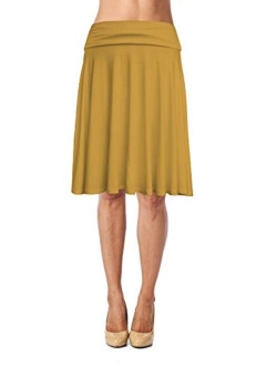 Womens Basic Soft Stretch Mid Midi Knee Length Flare Flowy Skirt Made in USA