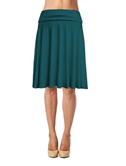 Womens Basic Soft Stretch Mid Midi Knee Length Flare Flowy Skirt Made in USA