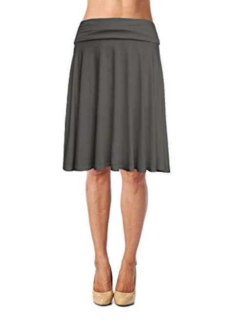 Womens Basic Soft Stretch Mid Midi Knee Length Flare Flowy Skirt Made in USA