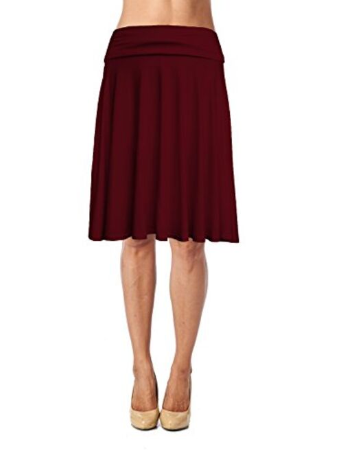 Womens Basic Soft Stretch Mid Midi Knee Length Flare Flowy Skirt Made in USA