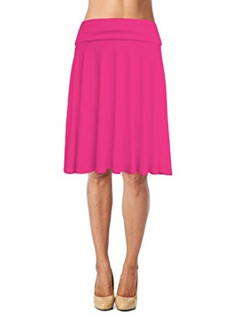 Womens Basic Soft Stretch Mid Midi Knee Length Flare Flowy Skirt Made in USA