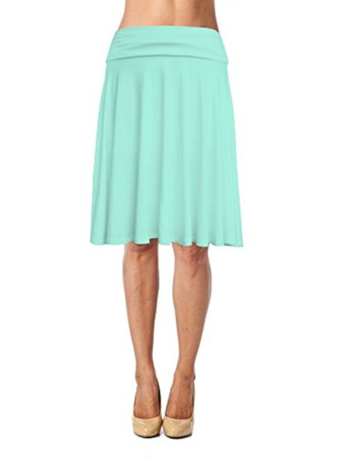 Womens Basic Soft Stretch Mid Midi Knee Length Flare Flowy Skirt Made in USA