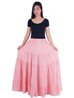 Lannaclothesdesign Women's Cotton Long Ruffle Full Circle Long Skirts Maxi Skirt