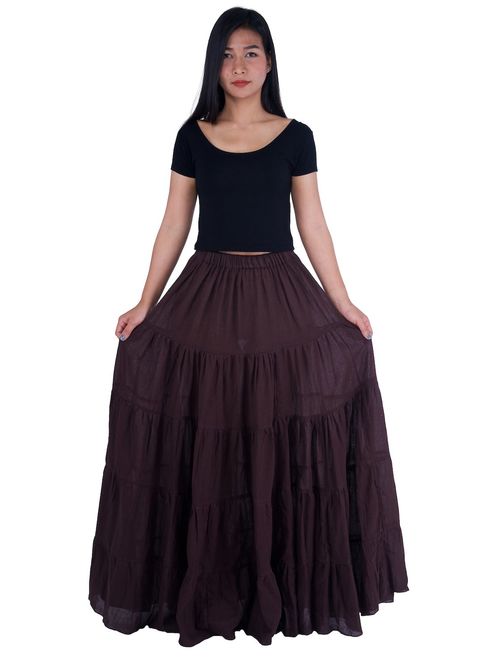 Lannaclothesdesign Women's Cotton Long Ruffle Full Circle Long Skirts Maxi Skirt